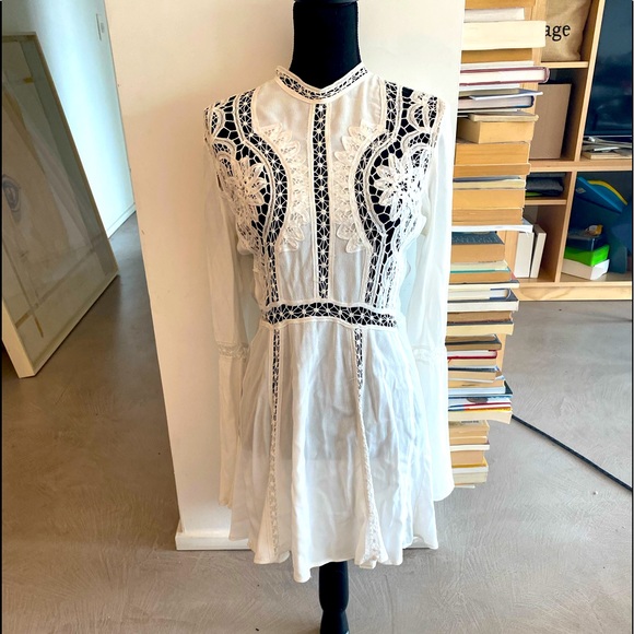 For Love and Lemons iconic white crochet Penelope dress -long flared sleeves NEW - Picture 2 of 15
